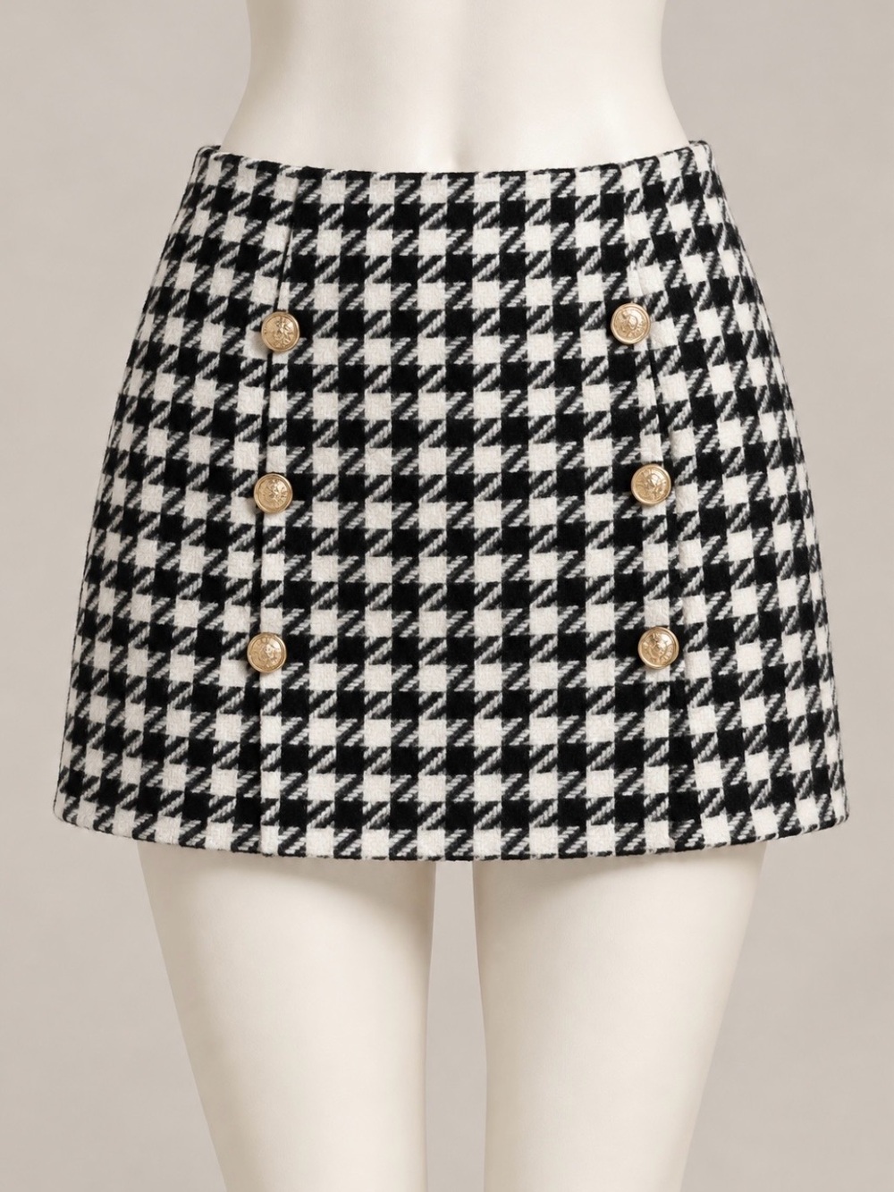 Vici Black & White Houndstooth Mini Skirt with Gold Buttons | XL